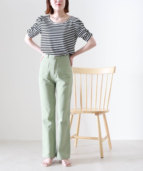Cheek(チーク)の「パワショルボーダー半袖TOPS(Tシャツ/カットソー・レディース・ブラウン/ブラック×ホワイト/ネイビー×ホワイト・MEDIUM)」の7枚目の写真