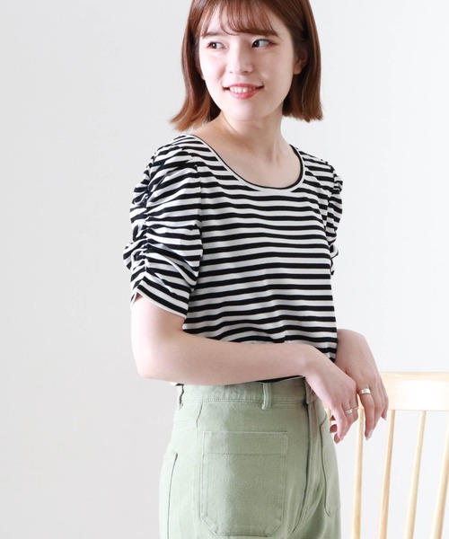 Cheek(チーク)の「パワショルボーダー半袖TOPS(Tシャツ/カットソー・レディース・ブラウン/ブラック×ホワイト/ネイビー×ホワイト・MEDIUM)」の6枚目の写真