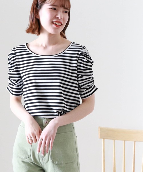Cheek(チーク)の「パワショルボーダー半袖TOPS(Tシャツ/カットソー・レディース・ブラウン/ブラック×ホワイト/ネイビー×ホワイト・MEDIUM)」の10枚目の写真