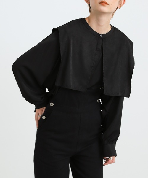 select MOCA(セレクトモカ)の「2021 AW スタンドネックケープカラーブラウス(シャツ/ブラウス・レディース・ホワイト/ブラック/ブルーグレー・FREE)」の3枚目の写真