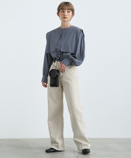 【新品/タグ付き】モガ ソアコティオーガンジーモックネックブラウス グレー セール】 ソアコティオーガンジーモックネックブラウス （シャツ