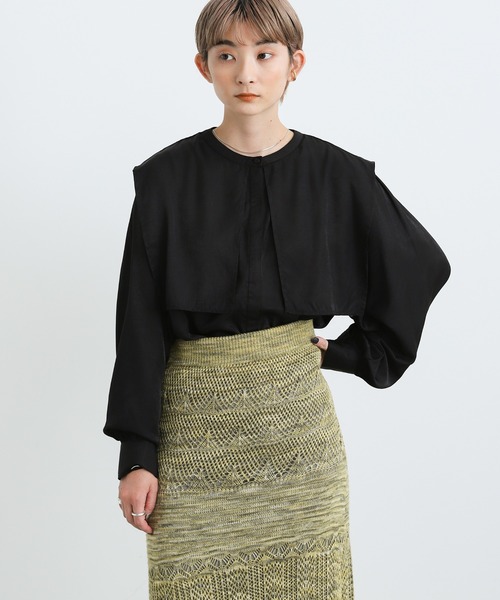 select MOCA(セレクトモカ)の「2021 AW スタンドネックケープカラーブラウス(シャツ/ブラウス・レディース・ホワイト/ブラック/ブルーグレー・FREE)」の12枚目の写真