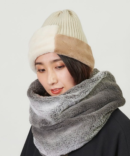 CONVERSE(コンバース)の「CONVERSE FUR BLOCK KNIT WATCH(ニットキャップ/ビーニー・レディース・ホワイト/ブラック/ミント・FREE)」の1枚目の写真