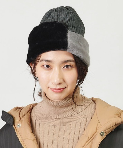 CONVERSE(コンバース)の「CONVERSE FUR BLOCK KNIT WATCH(ニットキャップ/ビーニー・レディース・ホワイト/ブラック/ミント・FREE)」の2枚目の写真