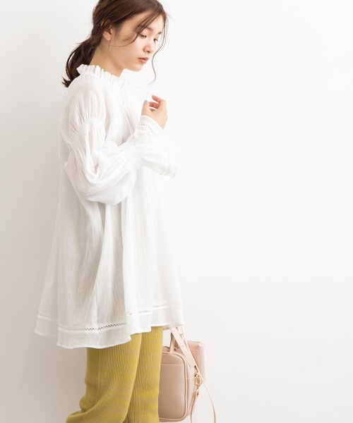 POU DOU DOU（プードゥドゥ）の「空羽コットンギャザースモック（シャツ/ブラウス・レディース・ブラック/オフホワイト・3）」の7枚目の写真