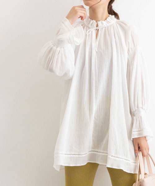 POU DOU DOU（プードゥドゥ）の「空羽コットンギャザースモック（シャツ/ブラウス・レディース・ブラック/オフホワイト・3）」の21枚目の写真