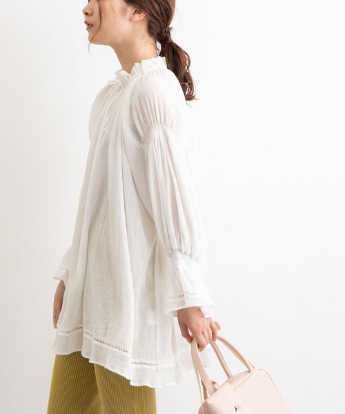 POU DOU DOU（プードゥドゥ）の「空羽コットンギャザースモック（シャツ/ブラウス・レディース・ブラック/オフホワイト・3）」の13枚目の写真