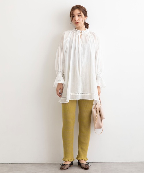 POU DOU DOU（プードゥドゥ）の「空羽コットンギャザースモック（シャツ/ブラウス・レディース・ブラック/オフホワイト・3）」の16枚目の写真