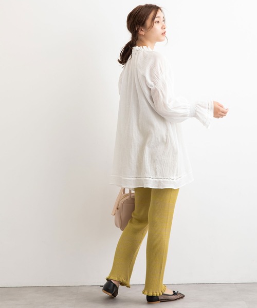 POU DOU DOU（プードゥドゥ）の「空羽コットンギャザースモック（シャツ/ブラウス・レディース・ブラック/オフホワイト・3）」の8枚目の写真