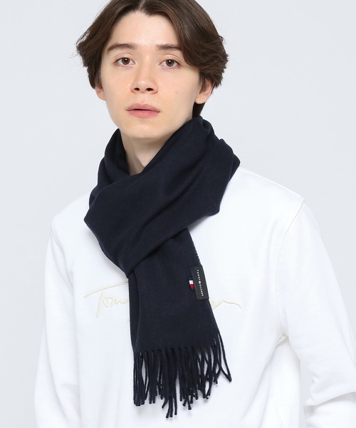 TOMMY HILFIGER（トミーヒルフィガー）の「ロゴウールマフラー（ストール/ショール・メンズ・ネイビー/グレー・FREE）」の9枚目の写真
