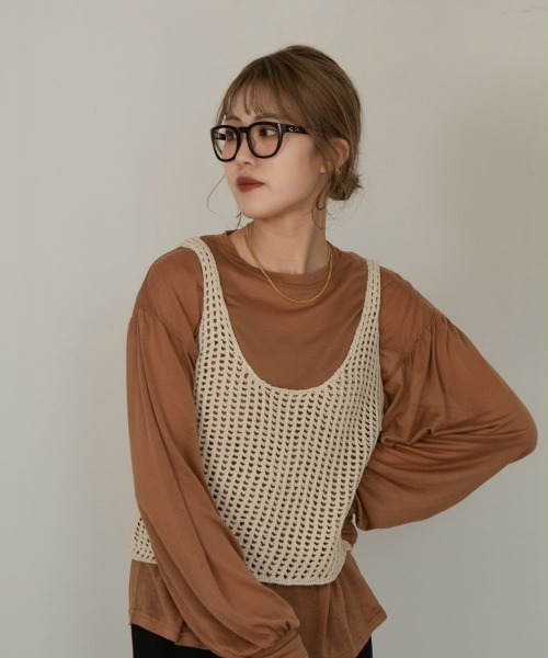 Amiur（エミレ）の「waffle knit tops（タンクトップ・レディース・ダークオレンジ/マスタード/アイボリー・FREE）」の2枚目の写真