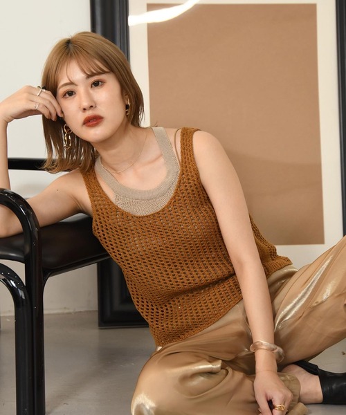 Amiur（エミレ）の「waffle knit tops（タンクトップ・レディース・ダークオレンジ/マスタード/アイボリー・FREE）」の9枚目の写真