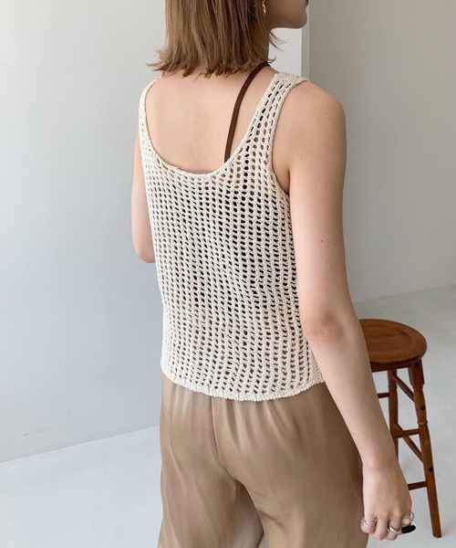 Amiur（エミレ）の「waffle knit tops（タンクトップ・レディース・ダークオレンジ/マスタード/アイボリー・FREE）」の5枚目の写真