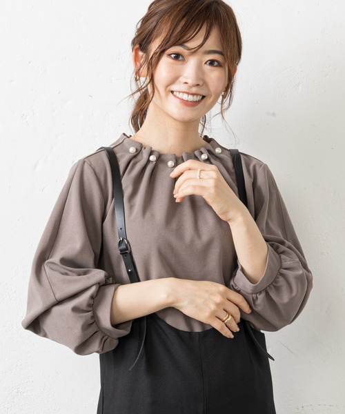 セール】《WEB限定》襟パール袖ボリューム2WAYブラウス（シャツ