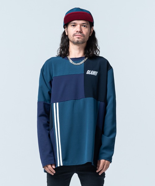 glamb(グラム)の「Patchwork Pullover Jersey / パッチワークプルオーバージャージ(ジャージ・メンズ・ネイビー/ブラック・S/M/L)」の14枚目の写真