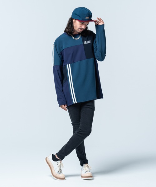 glamb(グラム)の「Patchwork Pullover Jersey / パッチワークプルオーバージャージ(ジャージ・メンズ・ネイビー/ブラック・S/M/L)」の7枚目の写真