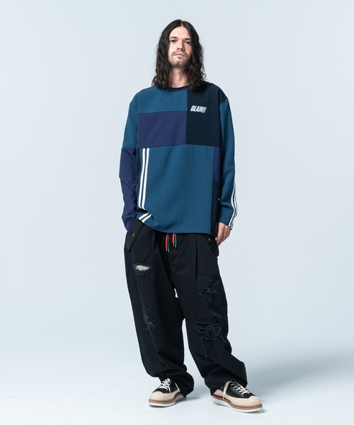 glamb(グラム)の「Patchwork Pullover Jersey / パッチワークプルオーバージャージ(ジャージ・メンズ・ネイビー/ブラック・S/M/L)」の4枚目の写真