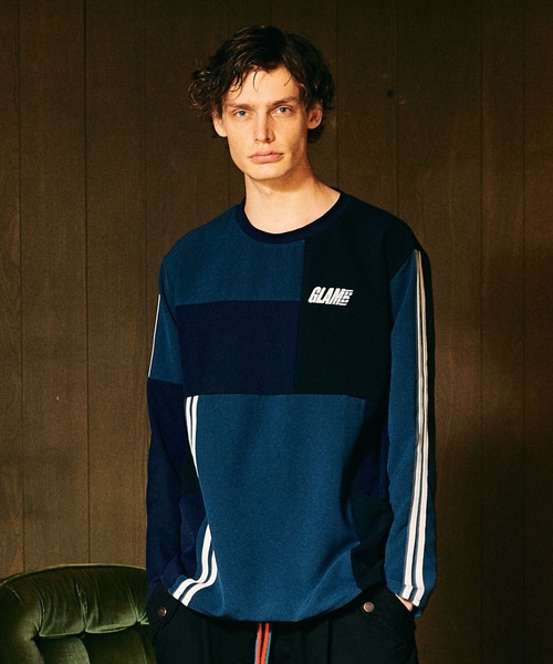 glamb(グラム)の「Patchwork Pullover Jersey / パッチワークプルオーバージャージ(ジャージ・メンズ・ネイビー/ブラック・S/M/L)」の8枚目の写真