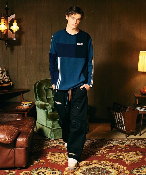 glamb(グラム)の「Patchwork Pullover Jersey / パッチワークプルオーバージャージ(ジャージ・メンズ・ネイビー/ブラック・S/M/L)」の17枚目の写真