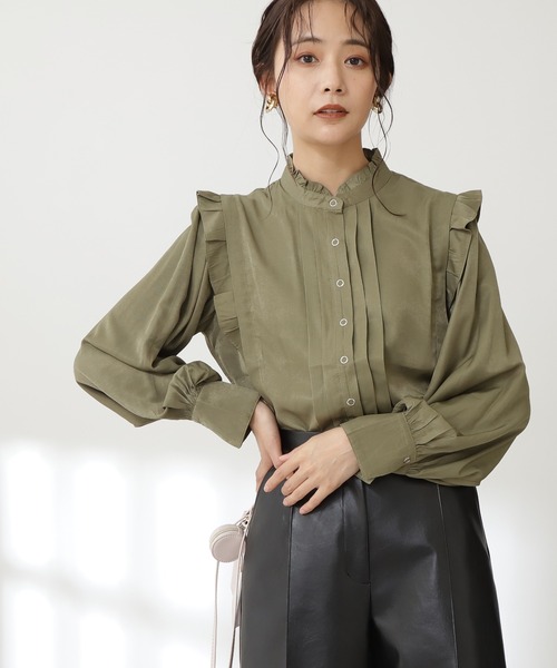 N.（N. Natural Beauty Basic）（エヌエヌナチュラルビューティーベーシック）の「◆リングドットタックフリルブラウス（シャツ/ブラウス・レディース・ブラック/カーキ/クリーム・MEDIUM）」の3枚目の写真