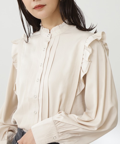 N.（N. Natural Beauty Basic）（エヌエヌナチュラルビューティーベーシック）の「◆リングドットタックフリルブラウス（シャツ/ブラウス・レディース・ブラック/カーキ/クリーム・MEDIUM）」の13枚目の写真