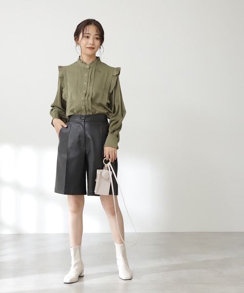 N.（N. Natural Beauty Basic）（エヌエヌナチュラルビューティーベーシック）の「◆リングドットタックフリルブラウス（シャツ/ブラウス・レディース・ブラック/カーキ/クリーム・MEDIUM）」の5枚目の写真