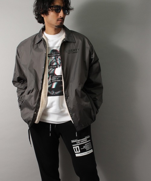 LIBERTY CITY（リバティシティ）の「【LIBERTY CITY/リバティーシティ】 [ODDS AND RISKS] 裏ファー・ロゴ・コーチジャケット（ナイロンジャケット・メンズ・ブラック/チャコールグレー・3/4/2）」の6枚目の写真