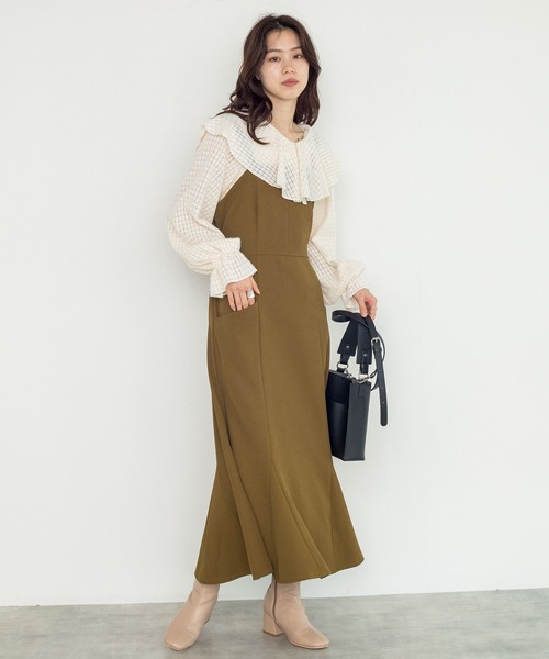 w closet(ダブルクローゼット)の「バックリボンマーメイドジャンスカ(ジャンパースカート・レディース・オリーブ/ダークブラウン系1/ブラック・FREE)」の21枚目の写真