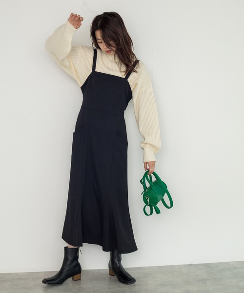 w closet(ダブルクローゼット)の「バックリボンマーメイドジャンスカ(ジャンパースカート・レディース・オリーブ/ダークブラウン系1/ブラック・FREE)」の8枚目の写真