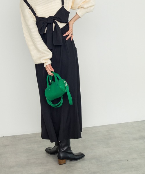 w closet(ダブルクローゼット)の「バックリボンマーメイドジャンスカ(ジャンパースカート・レディース・オリーブ/ダークブラウン系1/ブラック・FREE)」の10枚目の写真