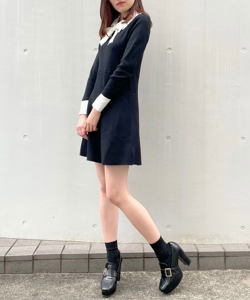 titty＆Co. PETIT（ティティアンドコープティ）の「【titty&Co.PETIT】バイカラーリボンニットワンピース（ワンピース・レディース・ブラック・FREE）」の7枚目の写真