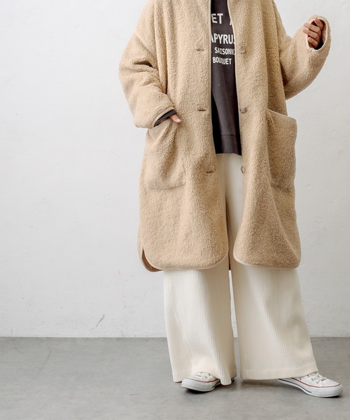 PUAL CE CIN（ピュアルセシン）の「ノーカラーパイピングボアコート