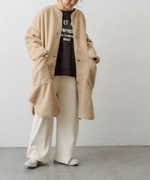 PUAL CE CIN（ピュアルセシン）の「ノーカラーパイピングボアコート