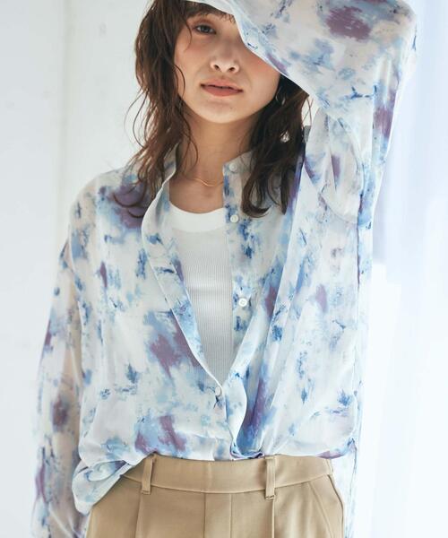 coen（コーエン）の「シアーアートプリントシャツ（シャツ/ブラウス・レディース・ベージュ/コバルトブルー/ダークグレー・MEDIUM/LARGE）」の3枚目の写真