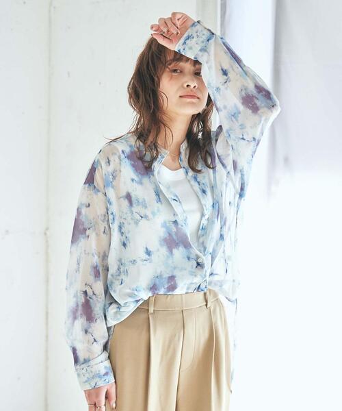 coen（コーエン）の「シアーアートプリントシャツ（シャツ/ブラウス・レディース・ベージュ/コバルトブルー/ダークグレー・MEDIUM/LARGE）」の4枚目の写真