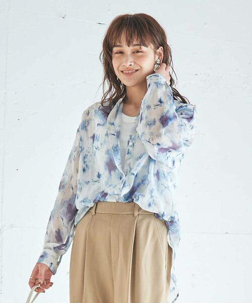 coen（コーエン）の「シアーアートプリントシャツ（シャツ/ブラウス・レディース・ベージュ/コバルトブルー/ダークグレー・MEDIUM/LARGE）」の5枚目の写真