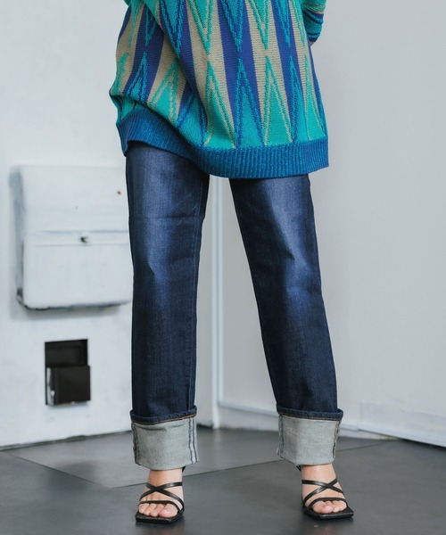 SOMETHING（サムシング）の「SOMETHING/サムシング STRAIGTH MID USED/STRAIGTH LOW WASH/STRAIGTH DARK BLUE ストレートストレッチデニム（デニムパンツ・レディース・ブルー/インディゴブルー/ダークインディゴブルー/ブルー系その他/ブラック・M/XS/S）」の4枚目の写真