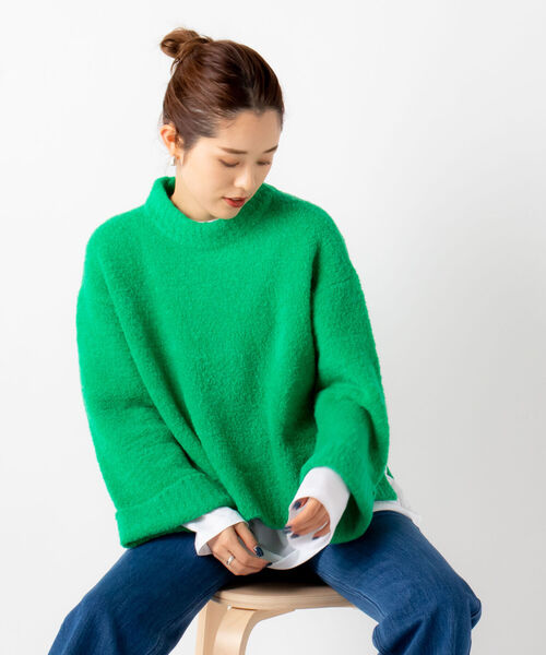NOLLEY’S(ノーリーズ)の「◇【WEB限定】ブークレーファンシーヤーンニット(ニット/セーター・レディース・ライトブルー/チャコールグレー/ミント/ベビーピンク・FREE)」の2枚目の写真