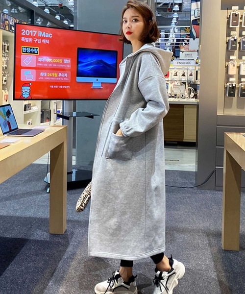 LUGG NAGG(ラグナグ)の「裏毛ロングパーカー(パーカー・レディース・グレー/ブラック・XL/L/M)」の6枚目の写真