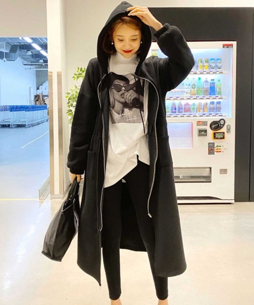 LUGG NAGG(ラグナグ)の「裏毛ロングパーカー(パーカー・レディース・グレー/ブラック・XL/L/M)」の9枚目の写真