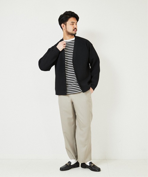 EDIFICE（エディフィス）の「オーバーサイズ ロングスリーブ ボーダー Tシャツ（Tシャツ/カットソー・メンズ・ベージュ/ネイビー/ブラック・LARGE/MEDIUM）」の9枚目の写真