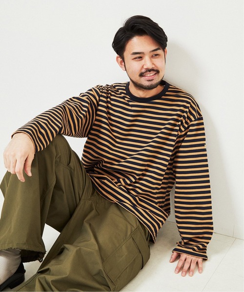 EDIFICE（エディフィス）の「オーバーサイズ ロングスリーブ ボーダー Tシャツ（Tシャツ/カットソー・メンズ・ベージュ/ネイビー/ブラック・LARGE/MEDIUM）」の13枚目の写真