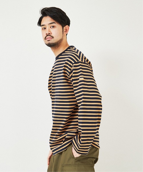 EDIFICE（エディフィス）の「オーバーサイズ ロングスリーブ ボーダー Tシャツ（Tシャツ/カットソー・メンズ・ベージュ/ネイビー/ブラック・LARGE/MEDIUM）」の18枚目の写真