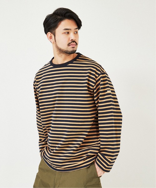 EDIFICE（エディフィス）の「オーバーサイズ ロングスリーブ ボーダー Tシャツ（Tシャツ/カットソー・メンズ・ベージュ/ネイビー/ブラック・LARGE/MEDIUM）」の19枚目の写真