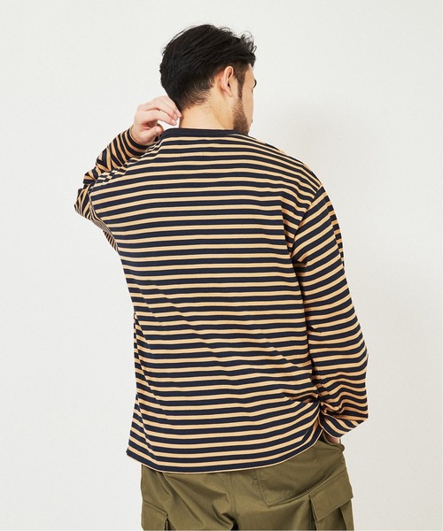 EDIFICE（エディフィス）の「オーバーサイズ ロングスリーブ ボーダー Tシャツ（Tシャツ/カットソー・メンズ・ベージュ/ネイビー/ブラック・LARGE/MEDIUM）」の20枚目の写真