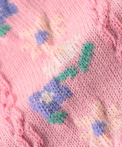 kladskap（クレードスコープ）の「お花とフロート編みクルーソックス【日本製】（ソックス/靴下・キッズ・ピンク/オフホワイト・SS/L/M/S）」の6枚目の写真