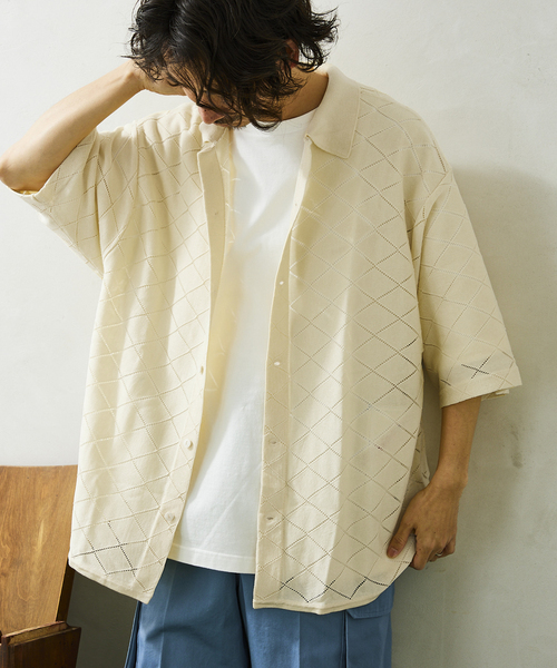 JOURNAL STANDARD relume（ジャーナルスタンダード　レリューム）の「Lattice ニット ポロシャツ（シャツ/ブラウス・メンズ・ブラック/グリーン/ブラウン/ナチュラル・MEDIUM/LARGE）」の3枚目の写真