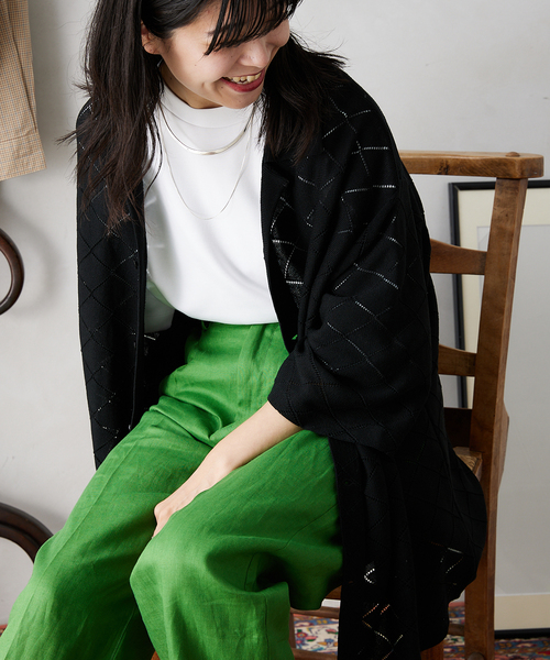 JOURNAL STANDARD relume（ジャーナルスタンダード　レリューム）の「Lattice ニット ポロシャツ（シャツ/ブラウス・メンズ・ブラック/グリーン/ブラウン/ナチュラル・MEDIUM/LARGE）」の6枚目の写真