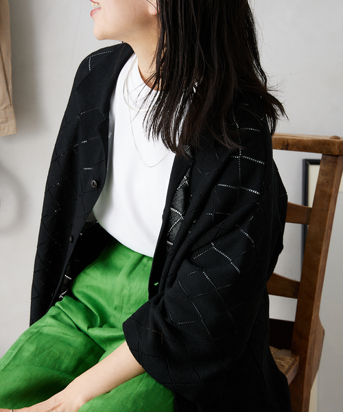 JOURNAL STANDARD relume（ジャーナルスタンダード　レリューム）の「Lattice ニット ポロシャツ（シャツ/ブラウス・メンズ・ブラック/グリーン/ブラウン/ナチュラル・MEDIUM/LARGE）」の7枚目の写真