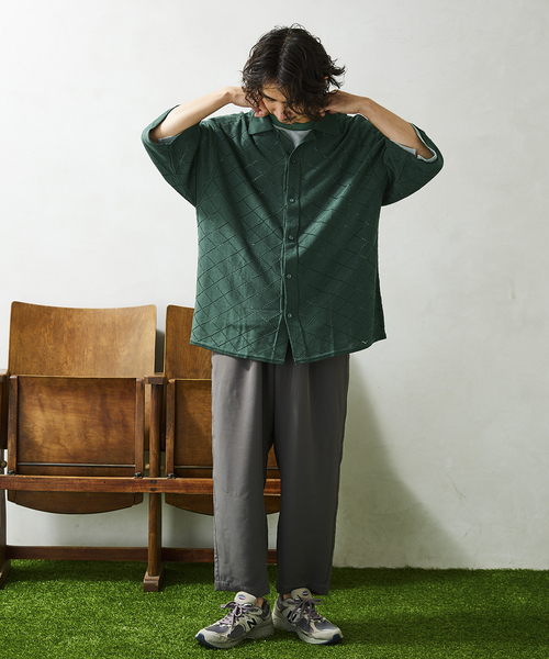 JOURNAL STANDARD relume（ジャーナルスタンダード　レリューム）の「Lattice ニット ポロシャツ（シャツ/ブラウス・メンズ・ブラック/グリーン/ブラウン/ナチュラル・MEDIUM/LARGE）」の8枚目の写真